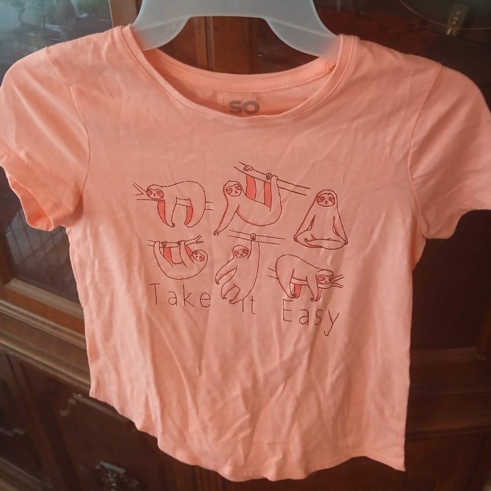 SO Kids' Coral Tee with Sloth Design
